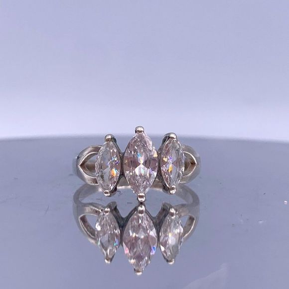 Vintage Sterling Silver Three-Stone Ring - Marquise Cut Cubic Zirconia - Picture 1 of 10